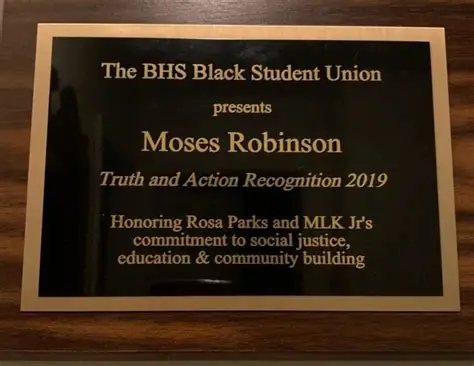 BHS Black Student Union Truth and Action Recognition plaque
